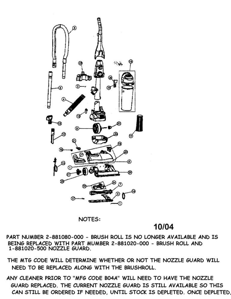 Vacuum Assembly Diagram and Parts List for 088115  Dirt Devil Upright Vacuum